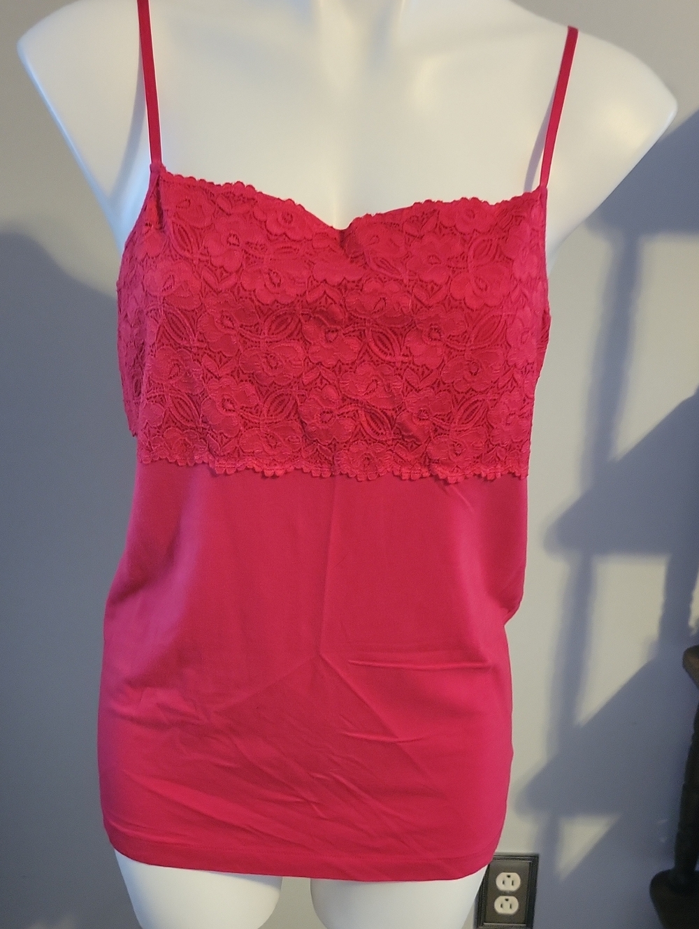 GNW Hot Red Lace-Trim Spaghetti Strap Cami